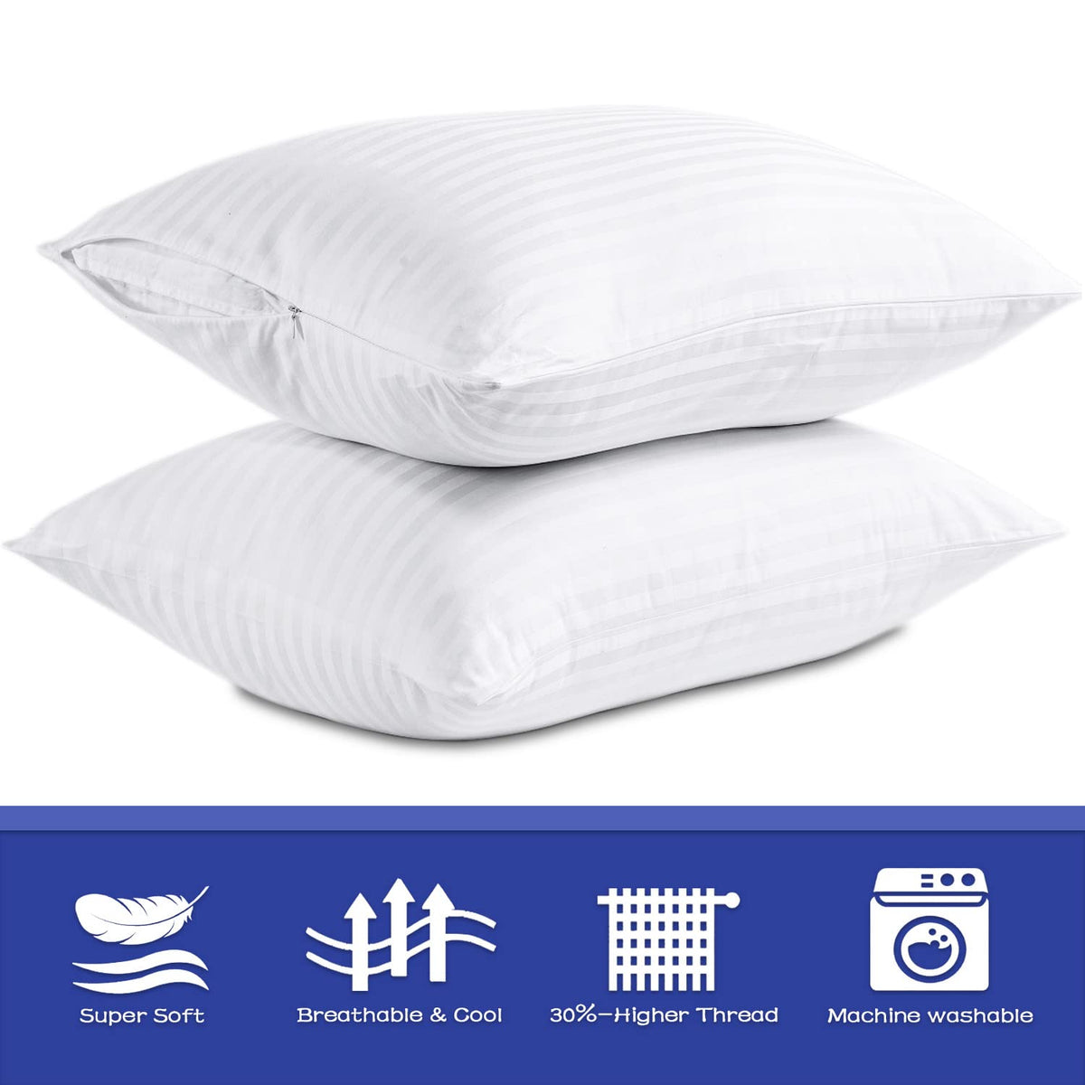 Precoco pillow protectors on bed scene shows hotel-like aesthetic
