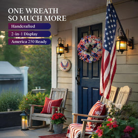 Presentastic large 24inch patriotic wreath display makes a bold statement on doors or walls.