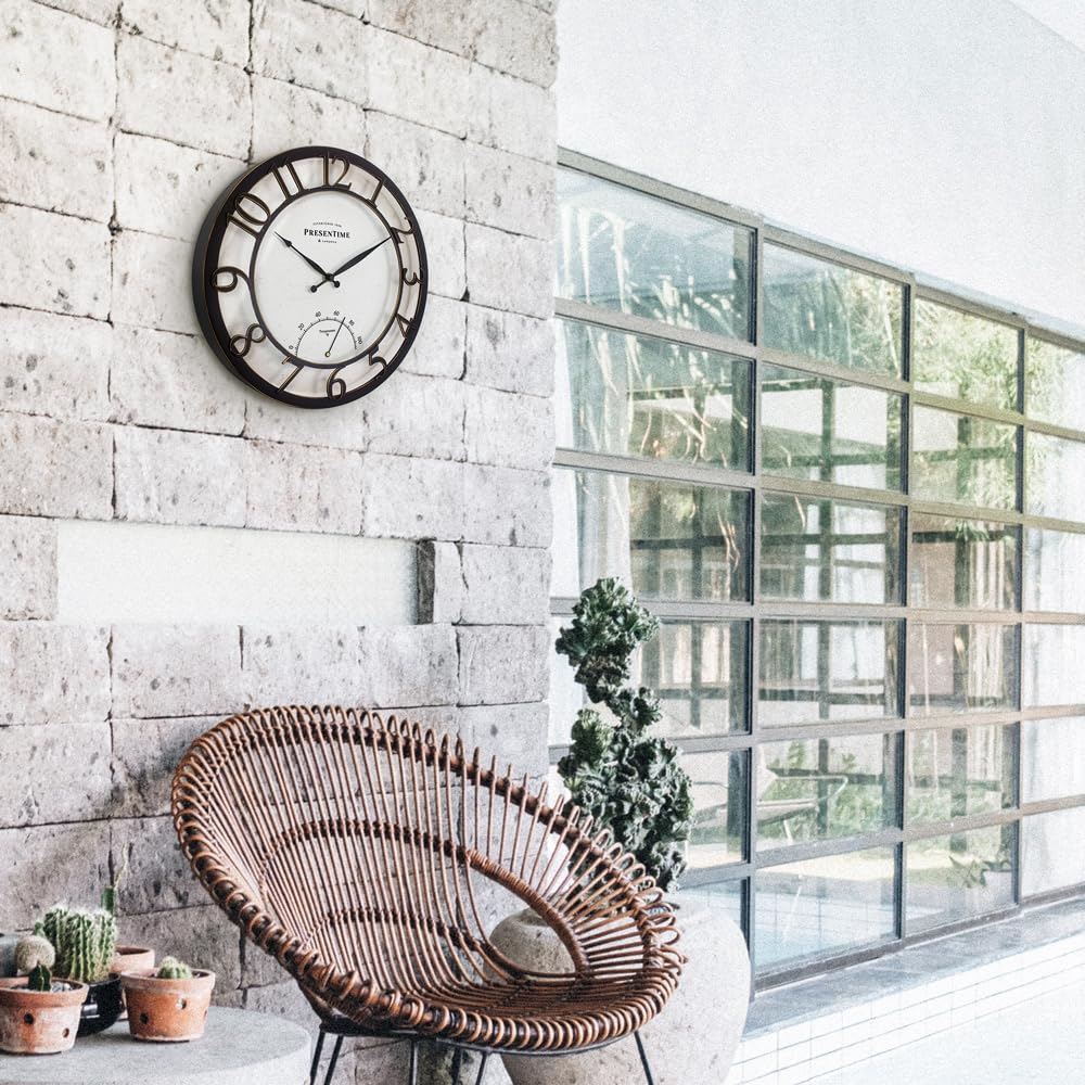 Presentime weatherproof design protects your wall clock in exposed outdoor spaces.
