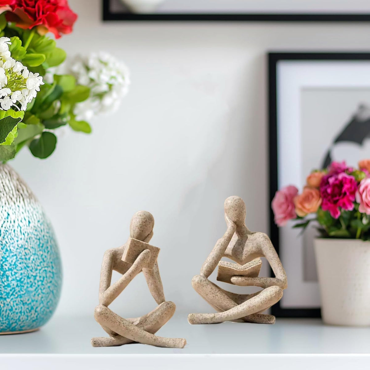 Prettidecor Sandstone-tone Statue Duo offers warm, versatile home accents.