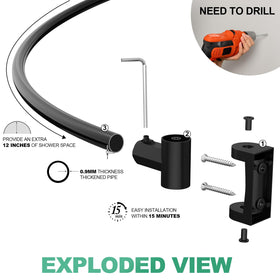 PrettyHome curved shower rod adjusts from 38 to 72 inches to fit bathrooms.
