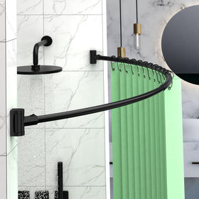 PrettyHome curved shower rod matte black finish adds modern style and durability.