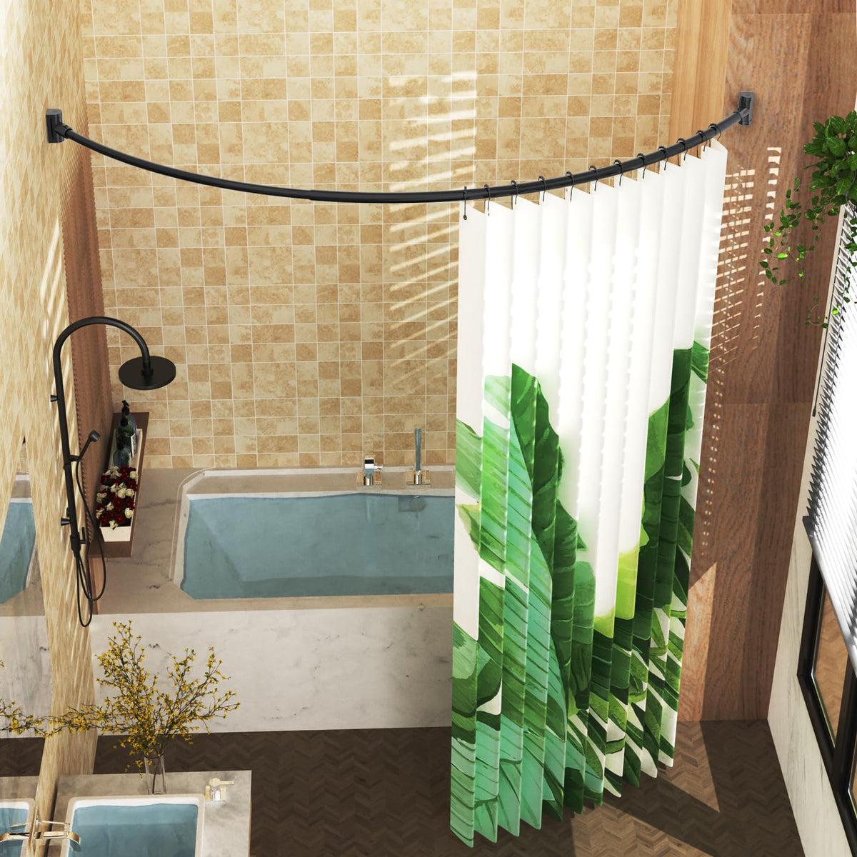 PrettyHome curved shower rod wall-mount installation guide for secure setup.