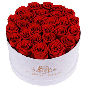 Prifroti 27 Roses in a luxury suede box, a timeless keepsake for special occasions.