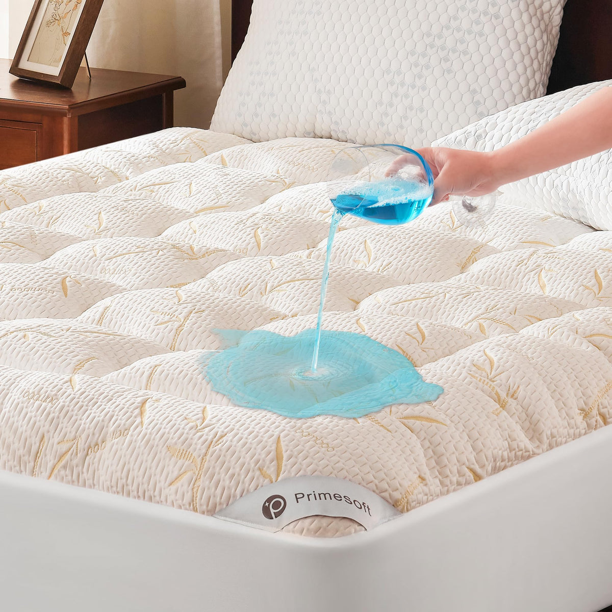 Primesoft king-size topper on bed with a soft, breathable surface.