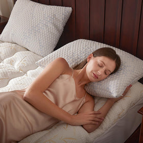 Primesoft pillow protectors shown on bed for clean, fresh sleeping space
