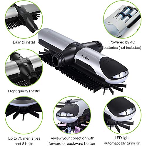 Primode tie rack rotation button enables effortless touch-activated organization