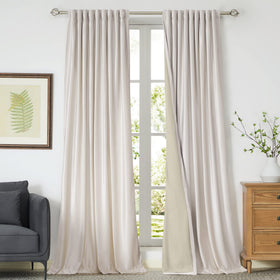 PRIMROSE blackout velvet curtains ivory 84-inch panel pair with rod pocket for easy hanging.