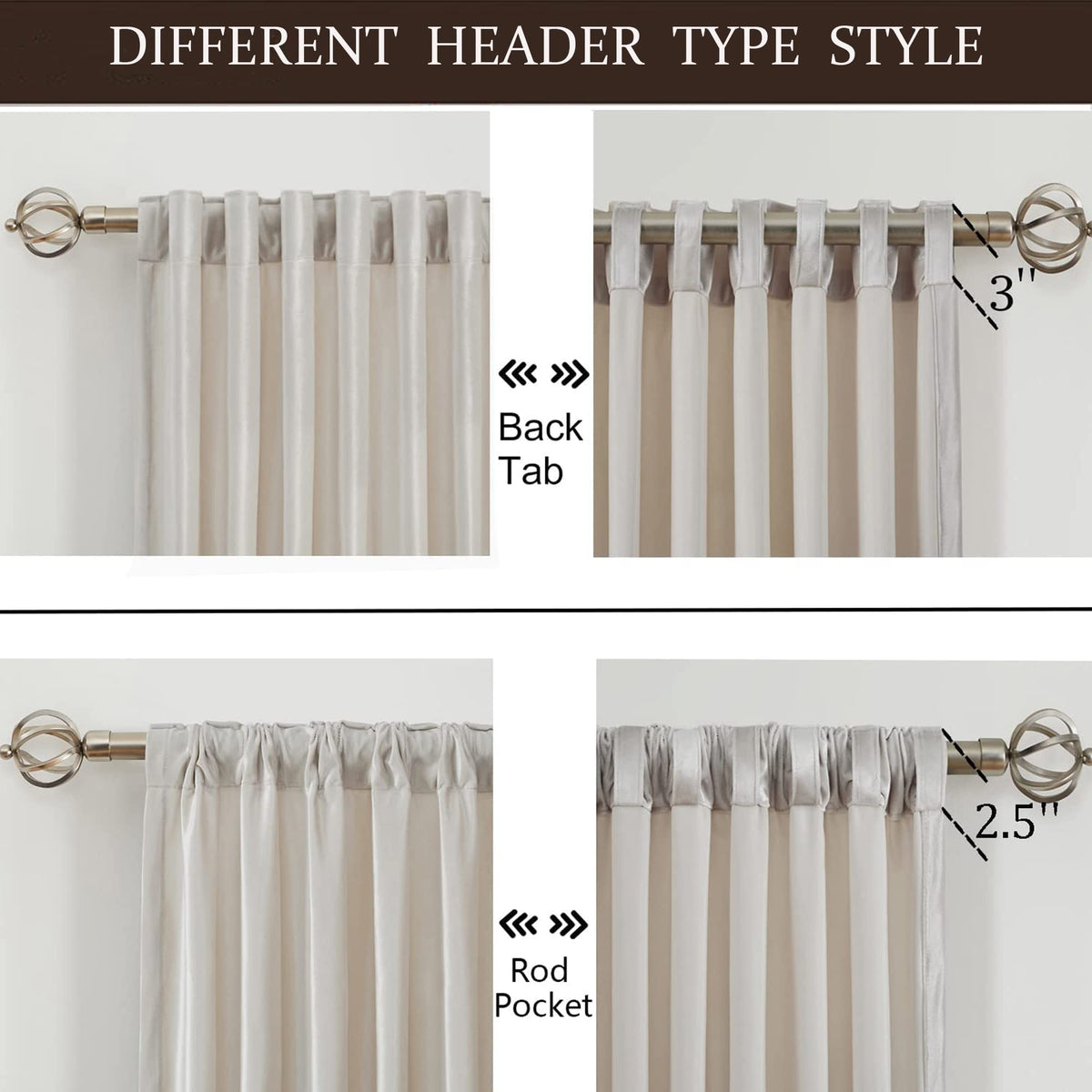 PRIMROSE blackout velvet curtains ivory 84 inch with back-tab design for neat folds.