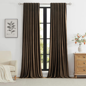 Primrose brown velvet curtains darkened room for cinematic viewing experiences