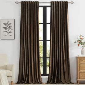 Primrose brown velvet curtains front view showcasing luxury and privacy benefits
