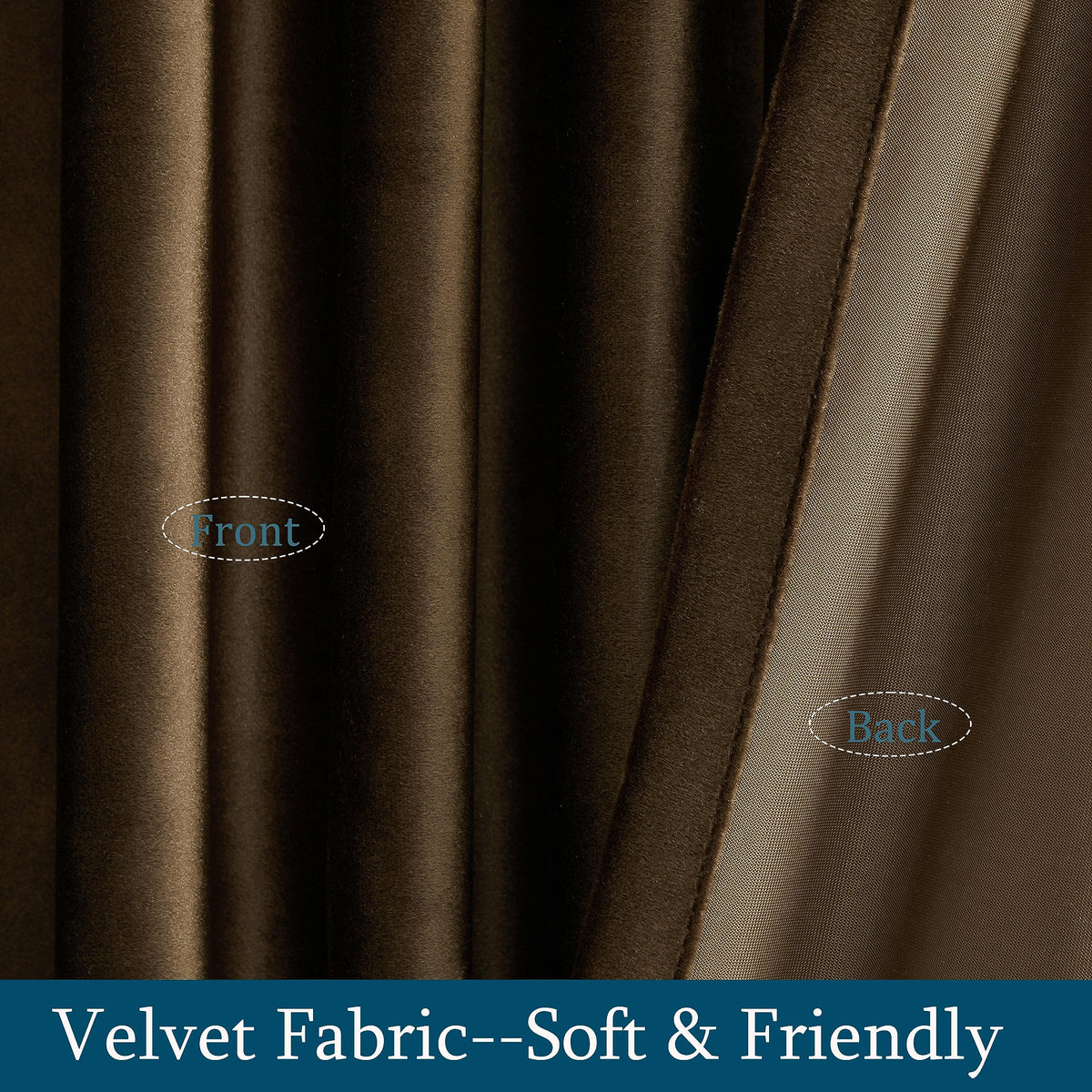 Primrose brown velvet curtains rod pocket back tab showing hanging options