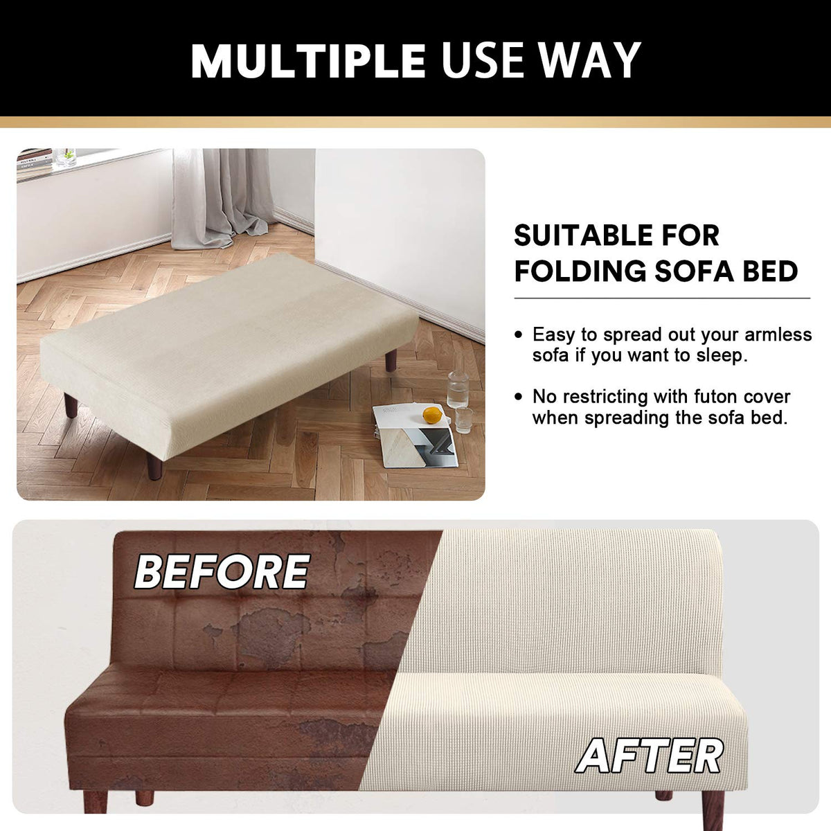 PrinceDeco futon slipcover stitching detail underscores durable seam and neat finish