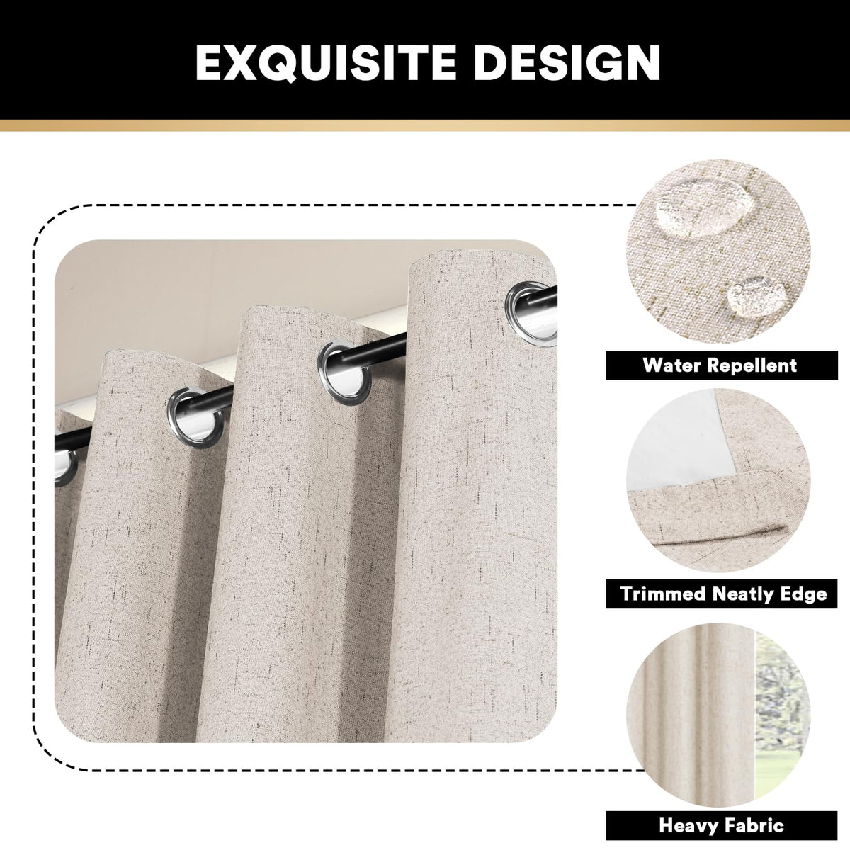 PrinceDeco natural linen curtains white backing coating visible for reliable light blocking
