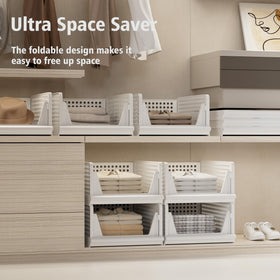 Proarea foldable closet bins with ventilated sides improve airflow for garments.