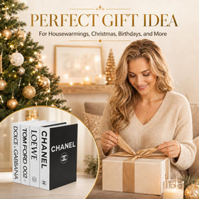 PROBENEX White Large four-piece faux book boxes lifestyle shot in living room