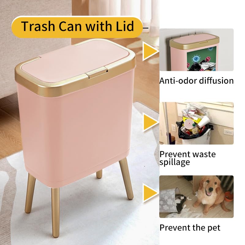 Procade 4-gallon pink trash can with lid suits bathrooms and offices.