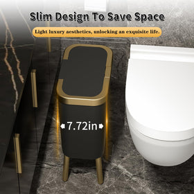 Procade black trash bin with gold rim complements rooms and conceals waste.