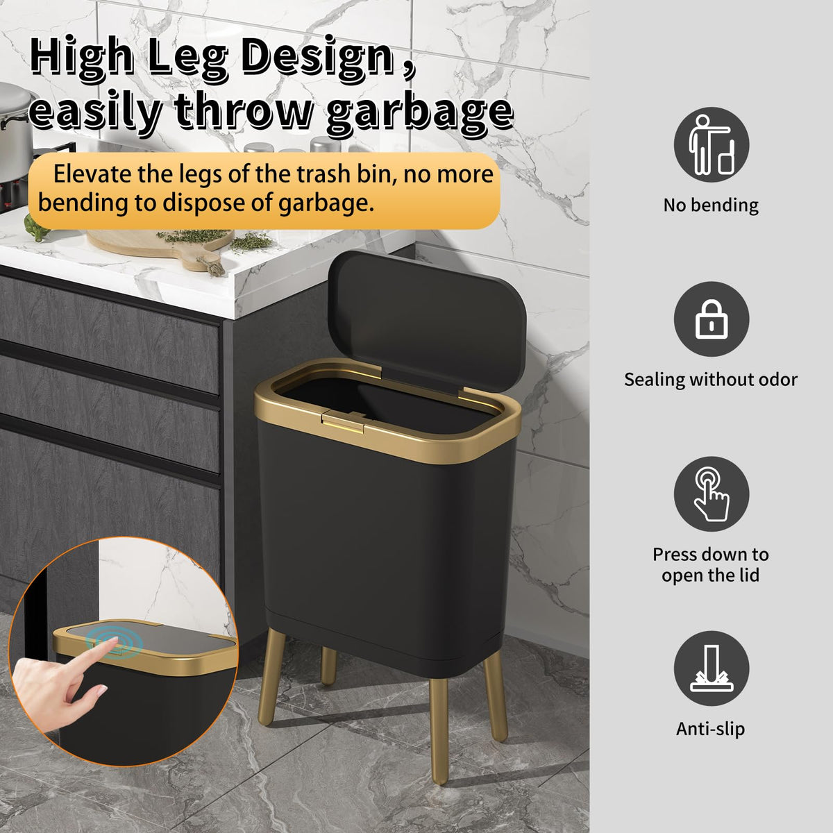 Procade four-gallon trash can provides practical capacity for daily use.
