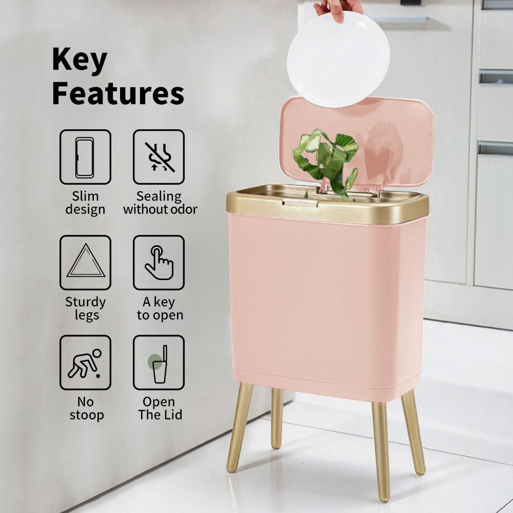 Procade push-button lid trash can in compact design fits small spaces.