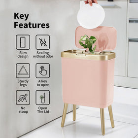 Procade push-button lid trash can in compact design fits small spaces.