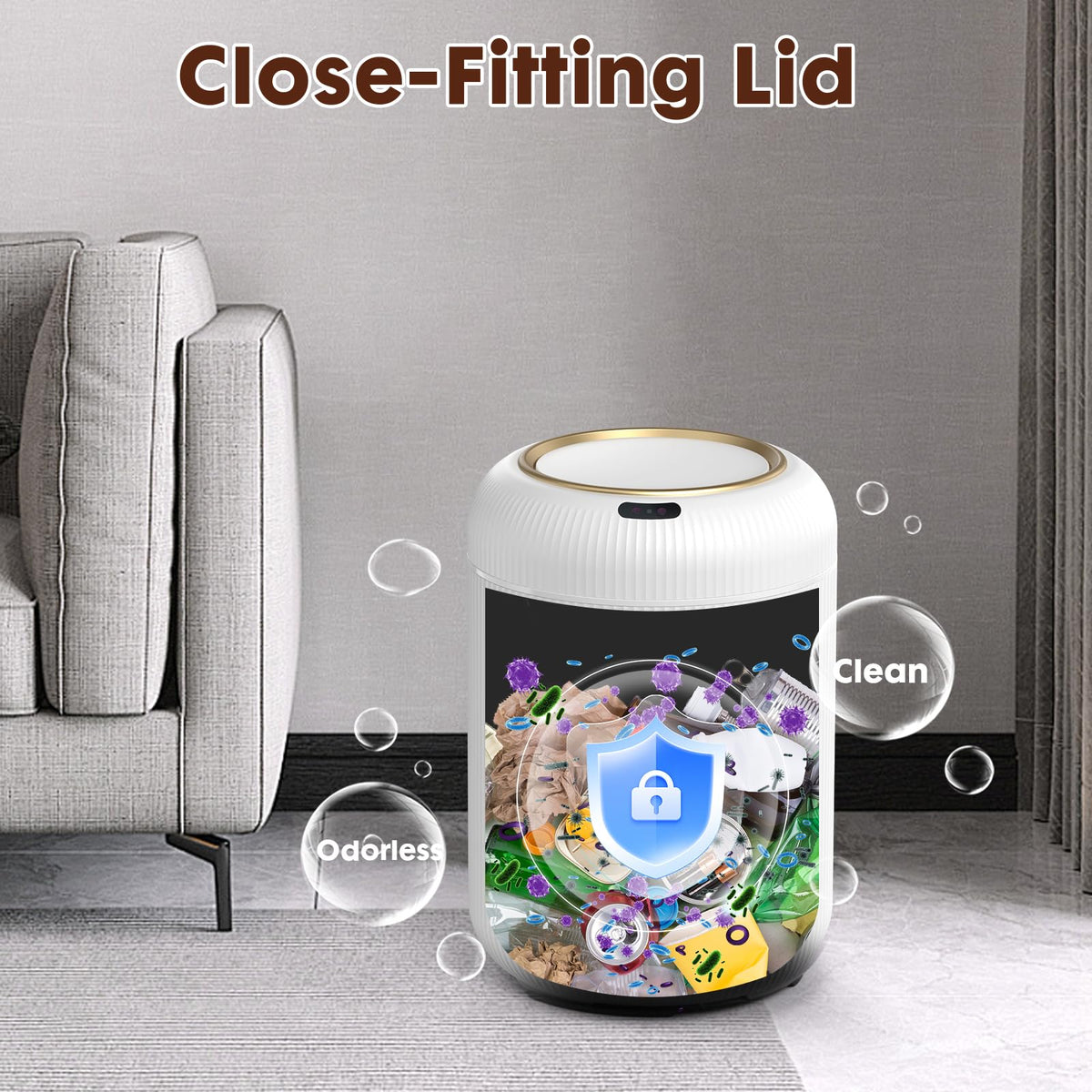 Procade snug lid seals odors to keep spaces feeling fresh.