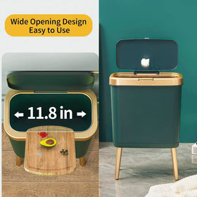 Procade trash can blends with bathroom or kitchen decor