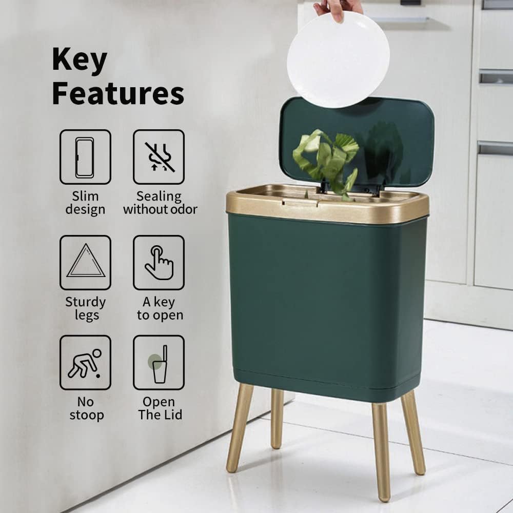 Procade slim trash can fits tight spaces between toilet and cabinet