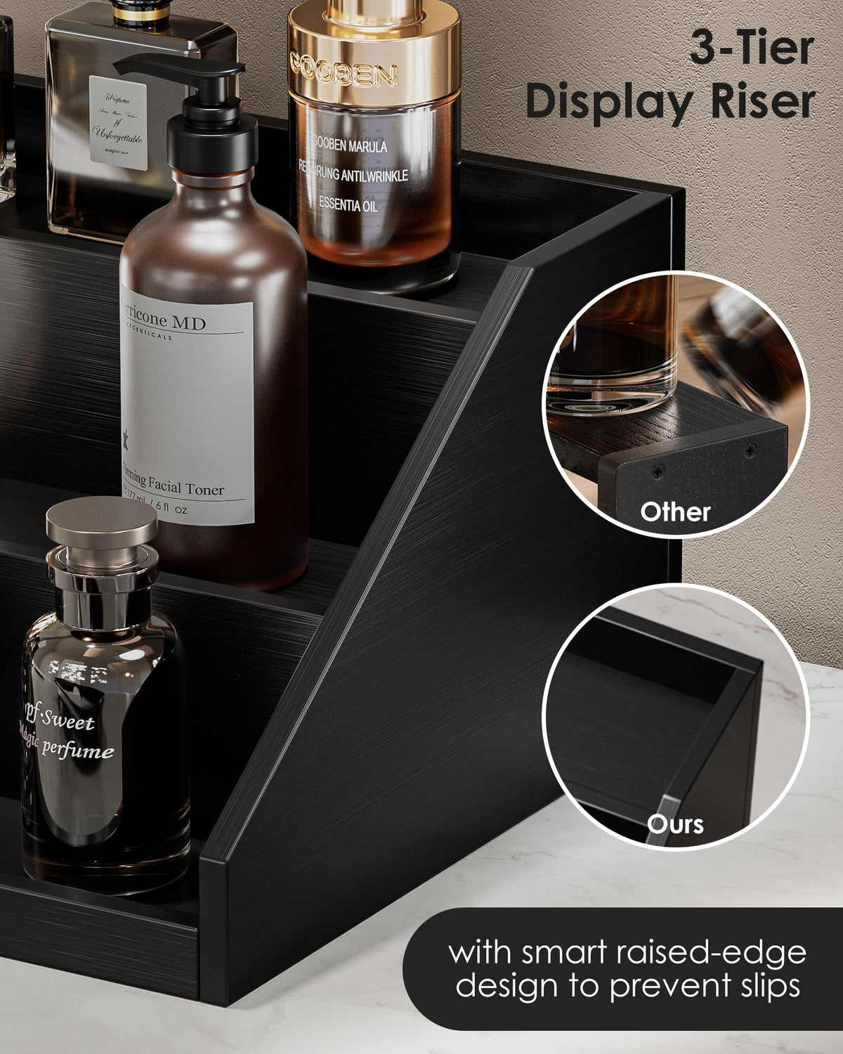 ProCase organizer features raised edges to keep bottles secure on each tier