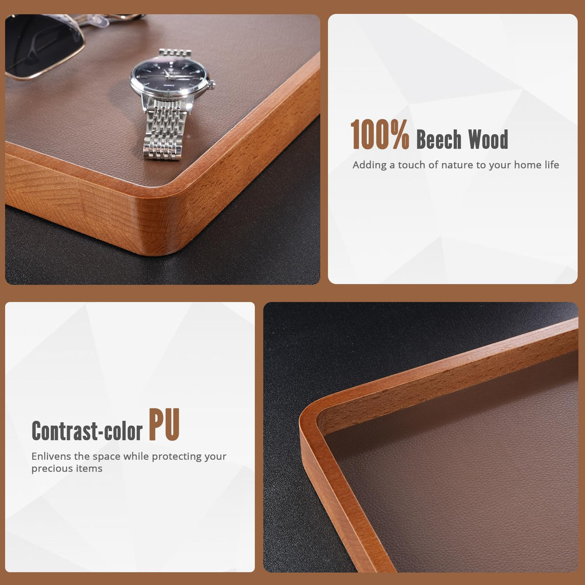 ProCase wooden valet tray with wallet, keys, and watch neatly organized.