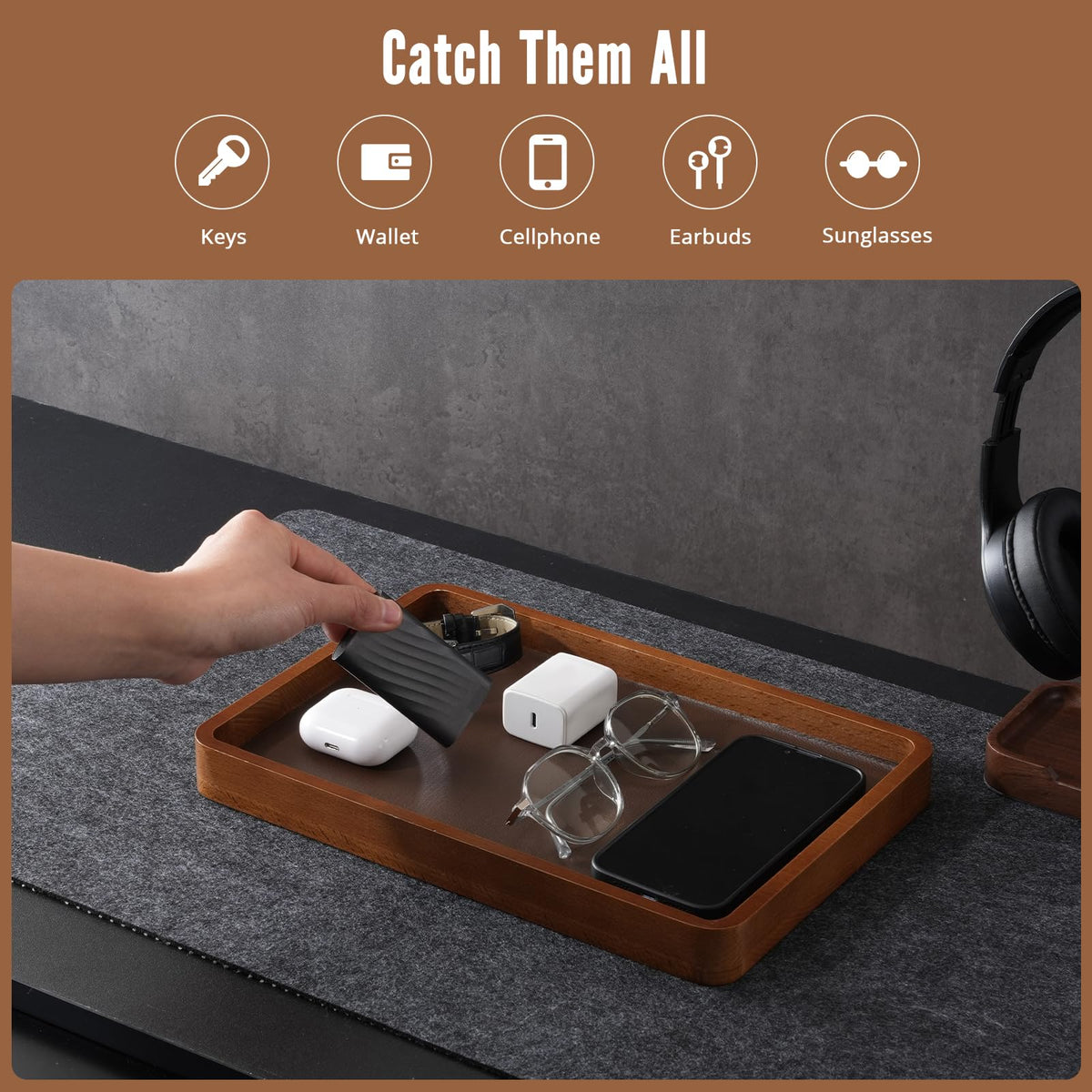 ProCase wooden valet tray in a nightstand setting for bedside organization.