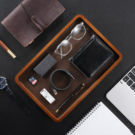 ProCase wooden valet tray side profile highlighting slim, compact footprint.