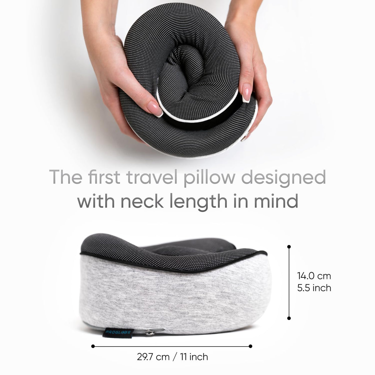 Proglobe neck pillow rolled compactly for easy packing on trips