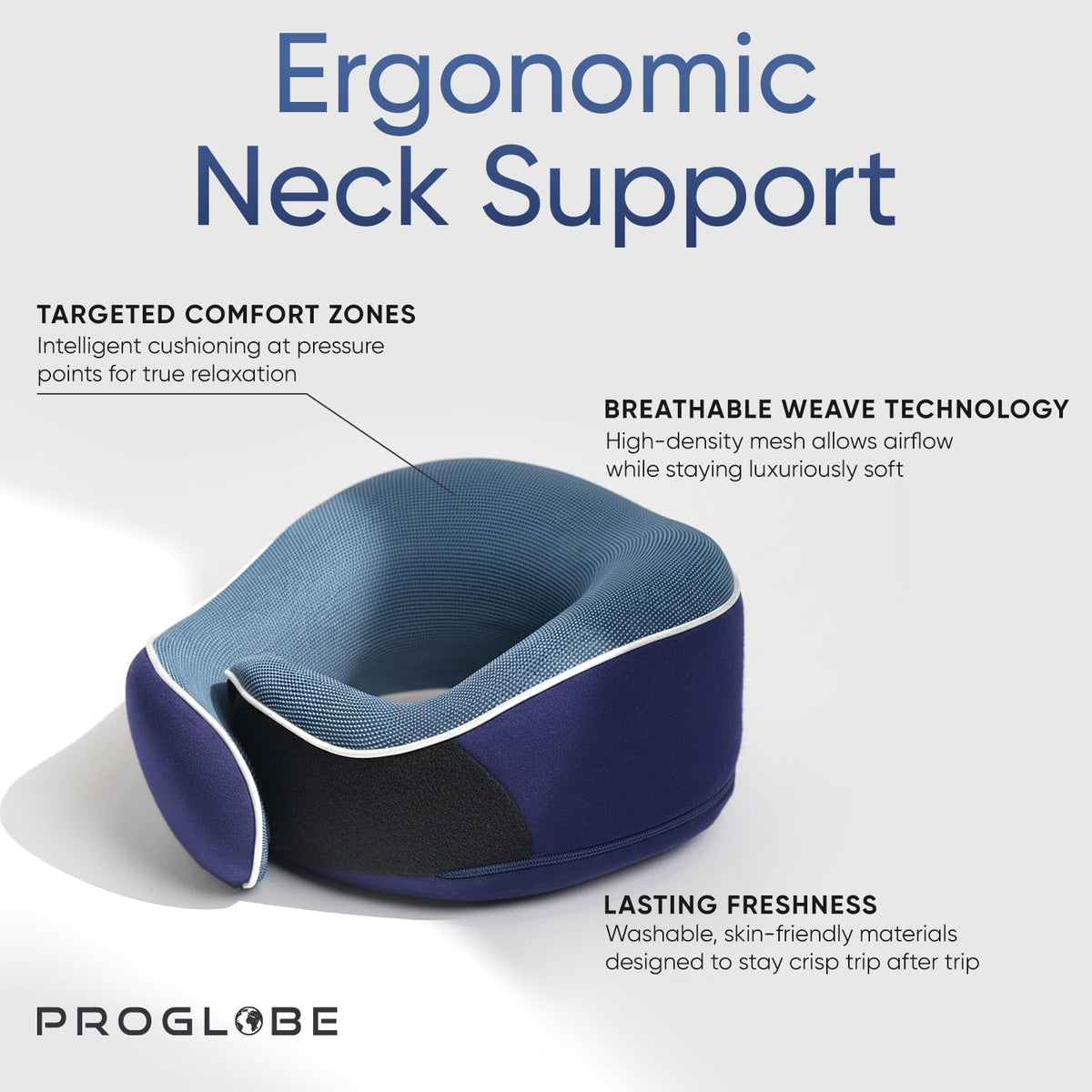 Proglobe compact pillow folds into a bag for easy travel.