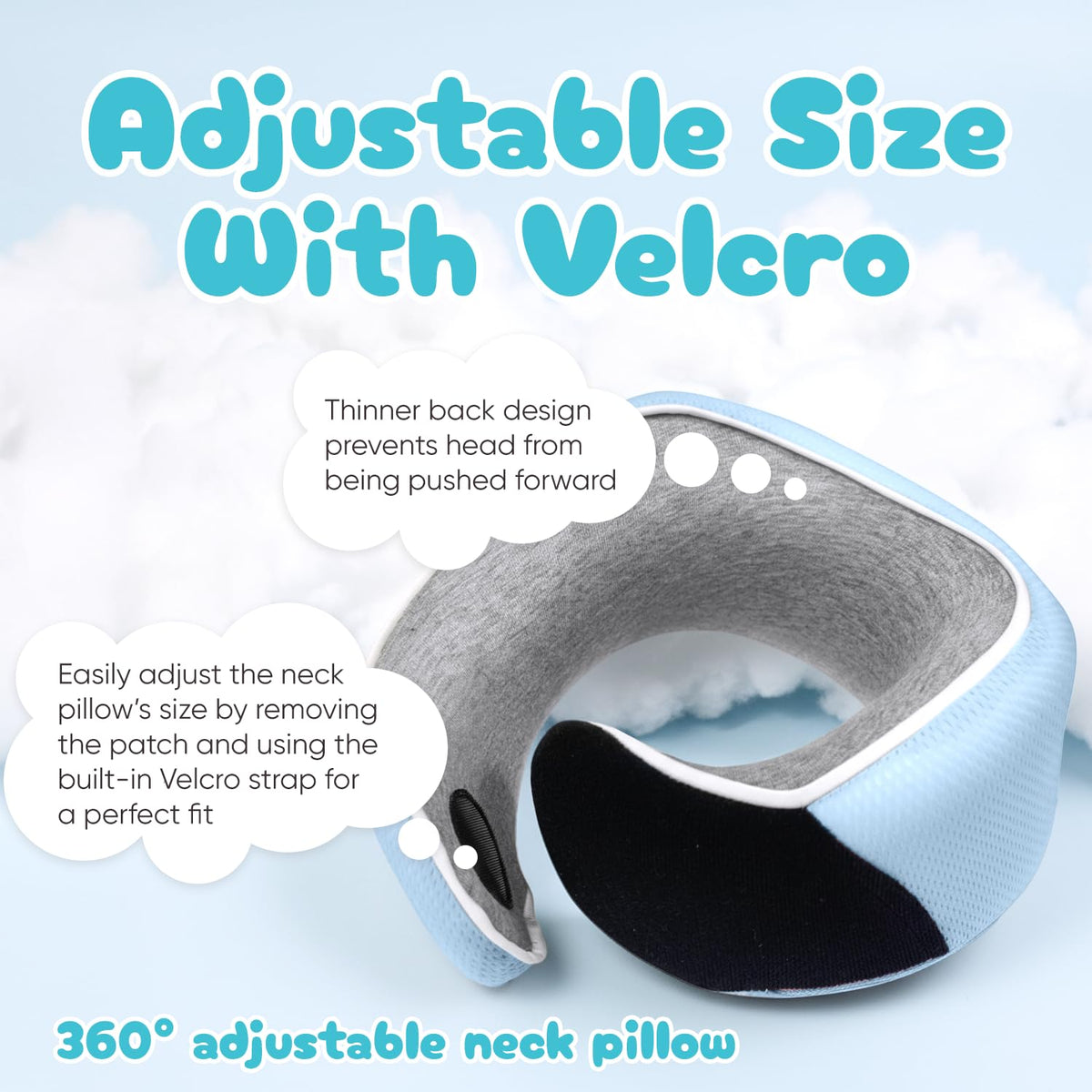 Proglobe Junior travel neck pillow with strap attached for easy hanging on gear