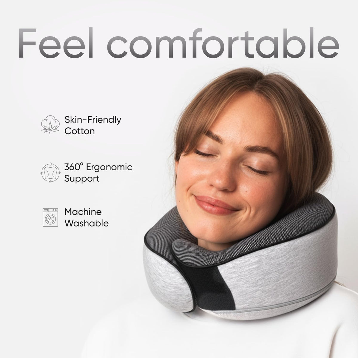 Proglobe neck pillow showing adjustable Velcro fit for average neck sizes
