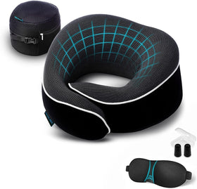 Proglobe orthopedic neck pillow rolled compactly for travel and easy storage.