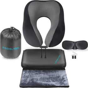 Proglobe 4-in-1 travel set on airplane seat for restful flights.