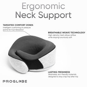 Proglobe 3D contoured eye mask paired with neck pillow for travel rest