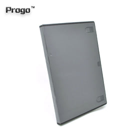 Progo black DVD case in a media shelf setup.