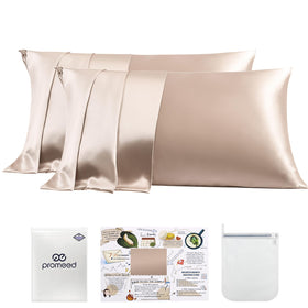Promeed 23 Momme silk pillowcase champagne two-pack with zipper for smooth sleep
