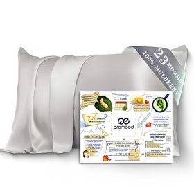 Promeed mulberry silk pillowcase light grey with zipper for secure, cooling sleep.