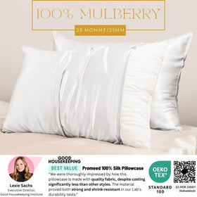 Promeed silk pillowcase white close-up showing ultra-smooth mulberry silk texture