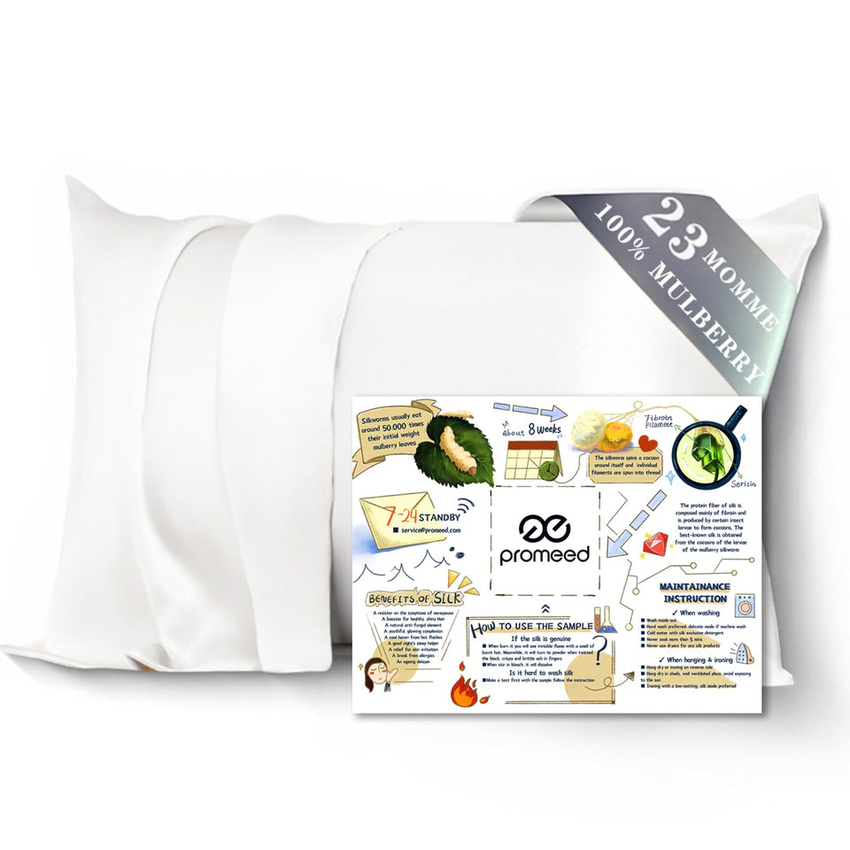 Promeed silk pillowcase white with zipper closure for secure fit and smooth skin
