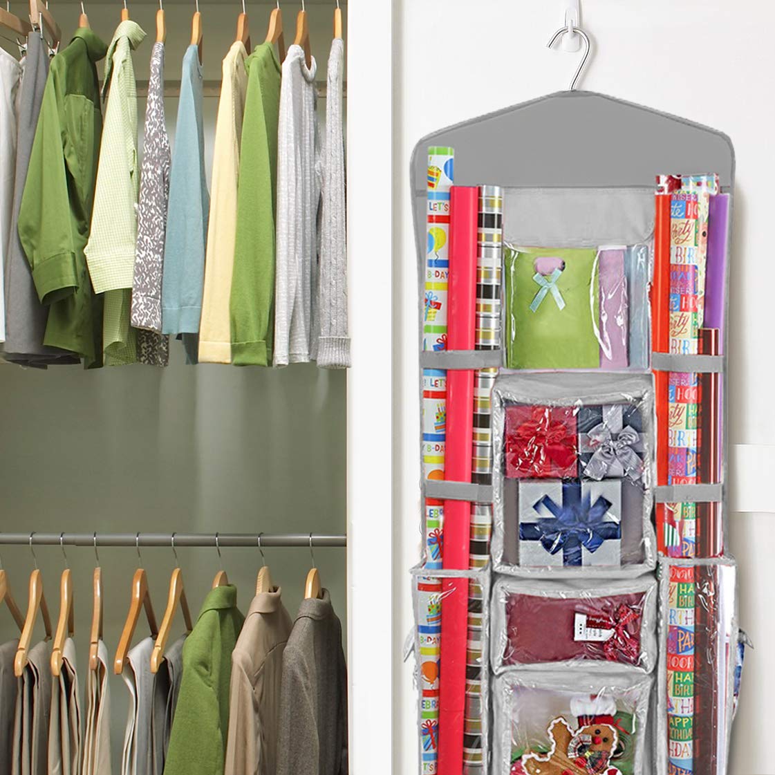 ProPik hanging in a closet saves space and stays organized.