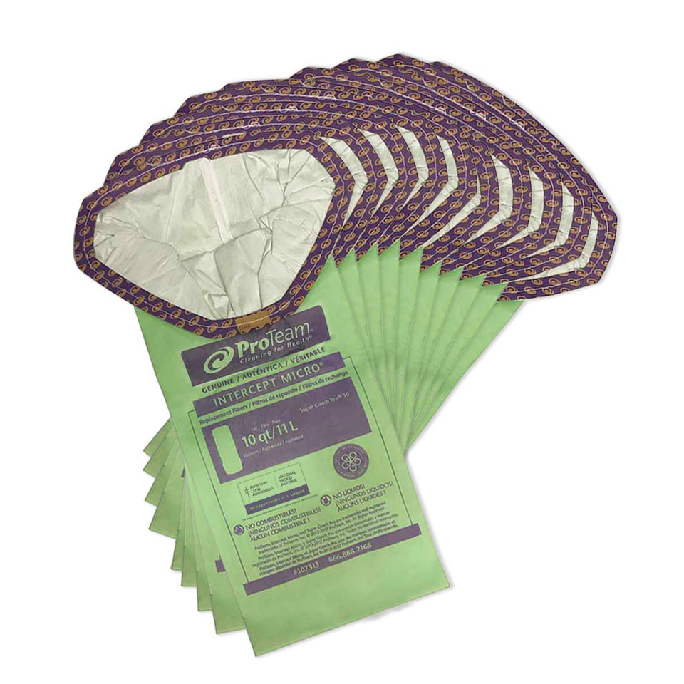 ProTeam Intercept micro filter bag for Super Coach Pro 10 captures dry debris efficiently