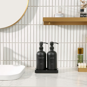 Prus Waso glass dispenser closeup shows clear refillable design and premium materials