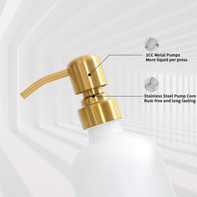 Prus Waso gold glass dispenser with metal pump detail.