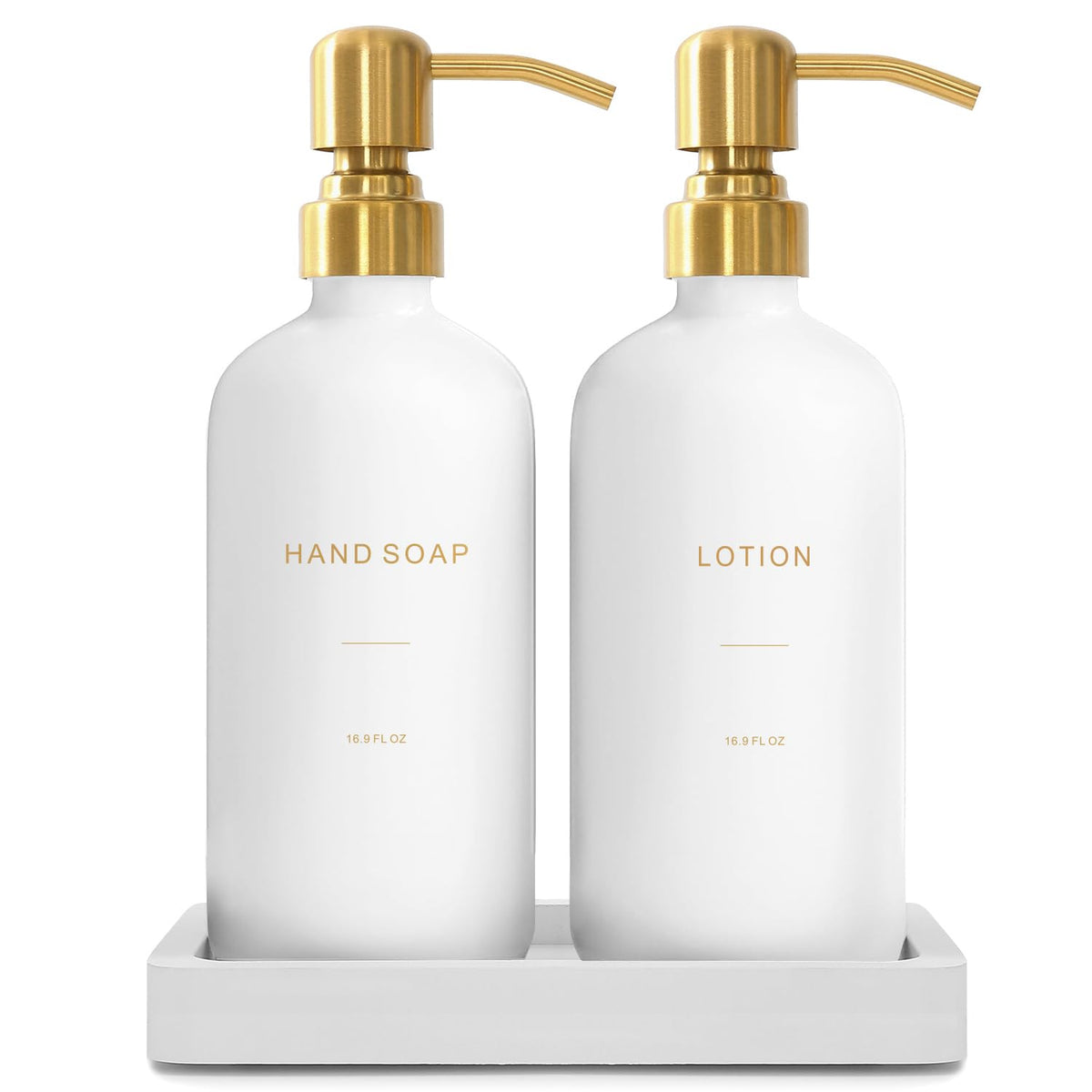 Prus Waso gold soap dispenser on a bathroom counter adds modern elegance for daily use.