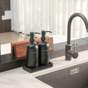 Prus Waso kitchen sink dispenser with black stainless steel pump for clean, modern counters